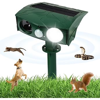 AXFEE Solar Powered Cat Deterrent 1 Pack Ultrasonic Cat Deterrent Waterproof Solar Animal Repeller with Motion Sensor and Flash for Garden Effective Birds Can Cats and Rabbits
