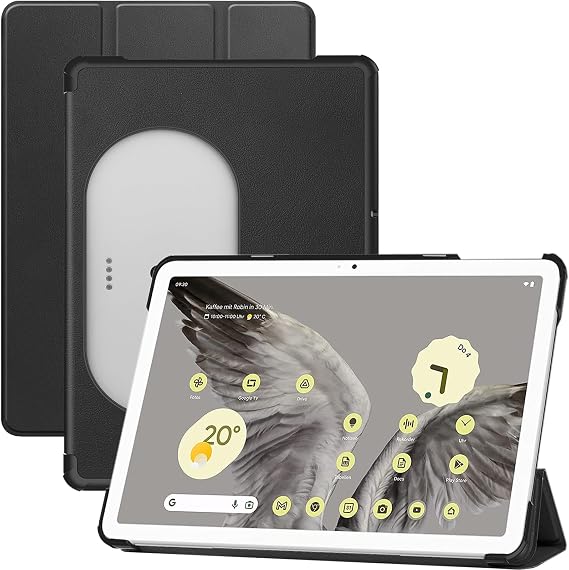 NINKI Google Pixel Tablet Case - Leather, Shockproof Hard PC + PU Leather Back Shell, Lightweight Cover with Stand for Pixel Tablet 2023 - Black