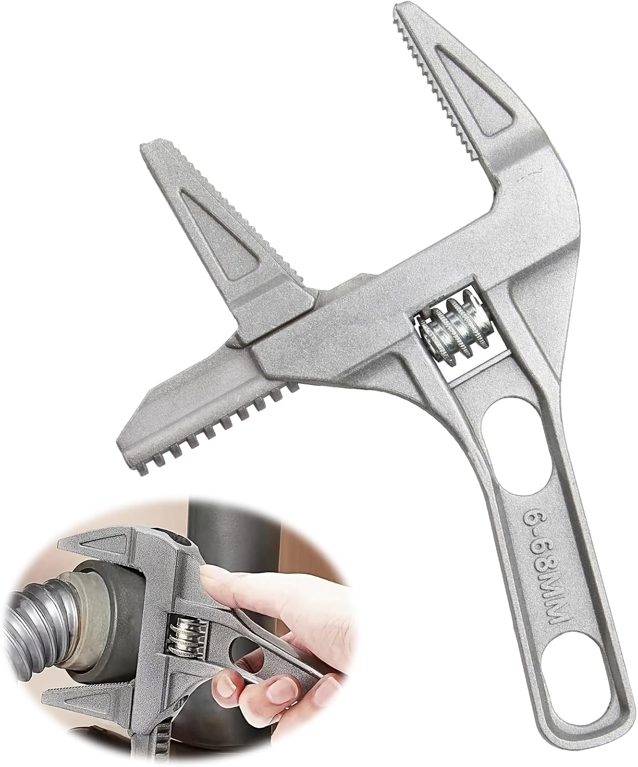 Adjustable Spanner Wrench 6-68mm Wide Jaw Opening Plumbing Spanner 2-in-1Ultra-Thin Shifting Spanner 200mm Aluminum Alloy Plumbers Wrench Pipe Basin Hand Tools for Bathroom Washbasin Tube