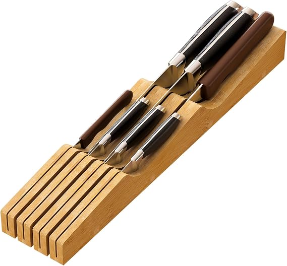 Knife Drawer Organizer (Natural, 7 Knives Organizer)