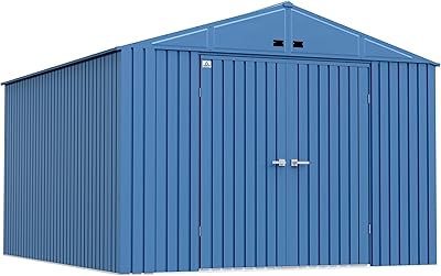 Arrow Shed Elite 10 x 14 Tall Outdoor Steel Storage Shed with High Gable and Lockable Doors Storage Building, Blue Grey