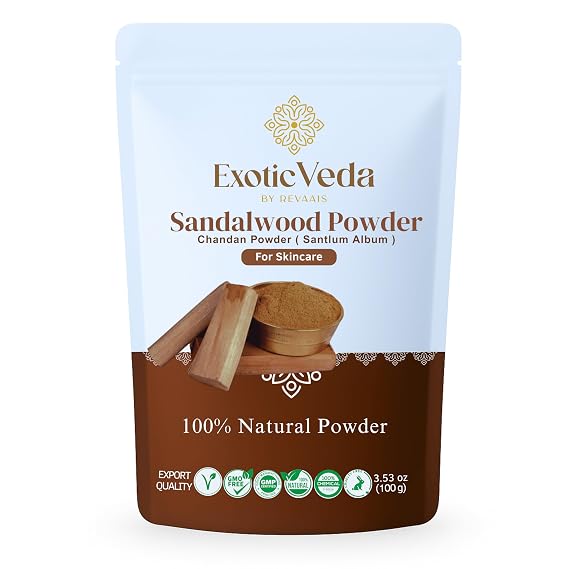 100% Pure Sandalwood Powder (Chandan) Ayurvedic Face Pack, Mask & Tilak for Glowing Skin, Natural Cleansing & Soothing Powder, 100 g / 3.52 oz