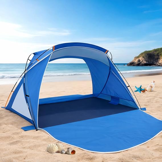 Beach Tent Sun Shelter with UPF 50+ UV Protection, Dual Door Design for Better Ventilation, Easy Setup Portable Beach Shade Canopy with Carrying Bag for Beach, Camping, Fishing and Outdoor Travel