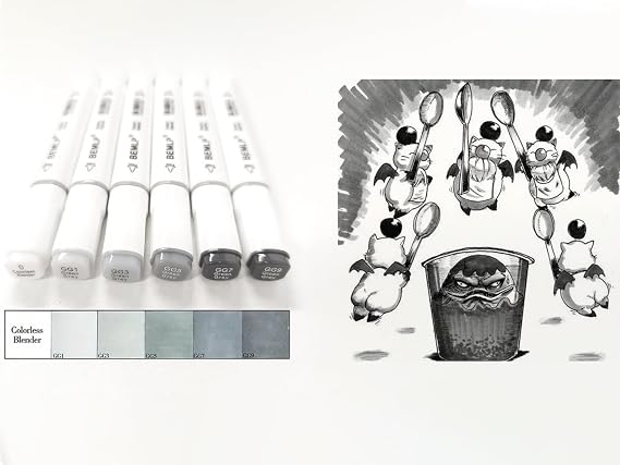 BEMLP 6 Colors Green gery style Grayscale Art Marker Pen Double-Ended Sketch Markers Alcohol Based Ink Neutral Gray Tones Art Supplies (6 Colors Green gery style)