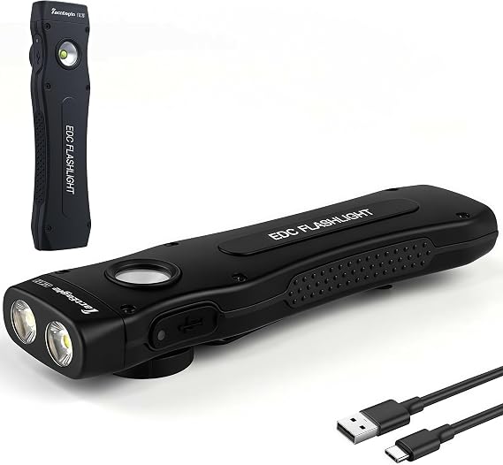 EDC Flashlight, Flat Flashlight with Magnetic 1100 Lumens, USB-C Rechargeable, IP54 Waterproof, Hands-Free for Working, Mechanic, Emergency, Repair, Black