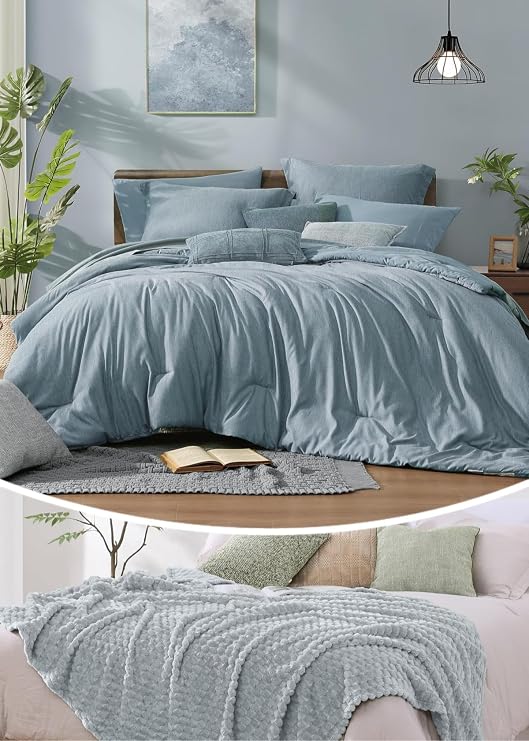 Monbix 7 Piece Cationic Dyeing Comforter Set and Throw Blanket