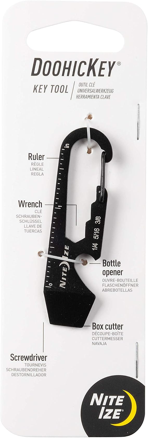 Nite Ize DoohicKey Keychain Multi Tool, Stainless-Steel 5-in-1 Multi Tool With Bottle Opener + Carabiner Clip, Black