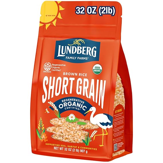 Lundberg Short Grain Brown Rice, Regenerative Organic Certified Slightly Nutty, Sticky Rice Responsibly Grown in California, 32 Oz