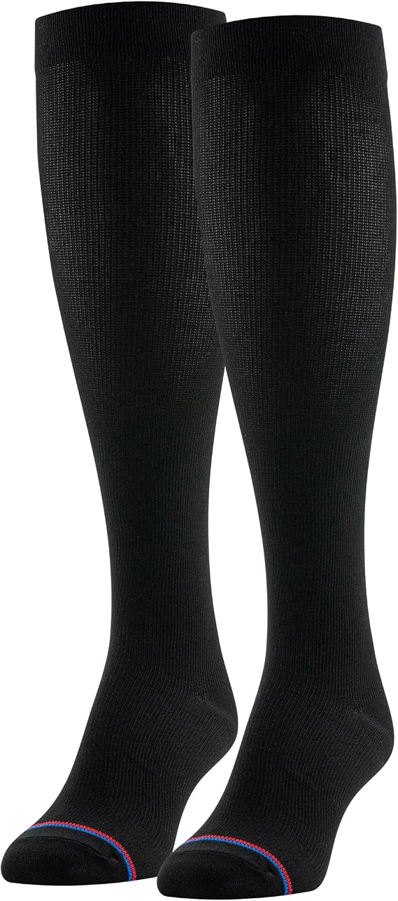 PEDS Women's Over The Calf Socks with Compression Fit 2 Pairs, Black, W 10-13/M 9-12