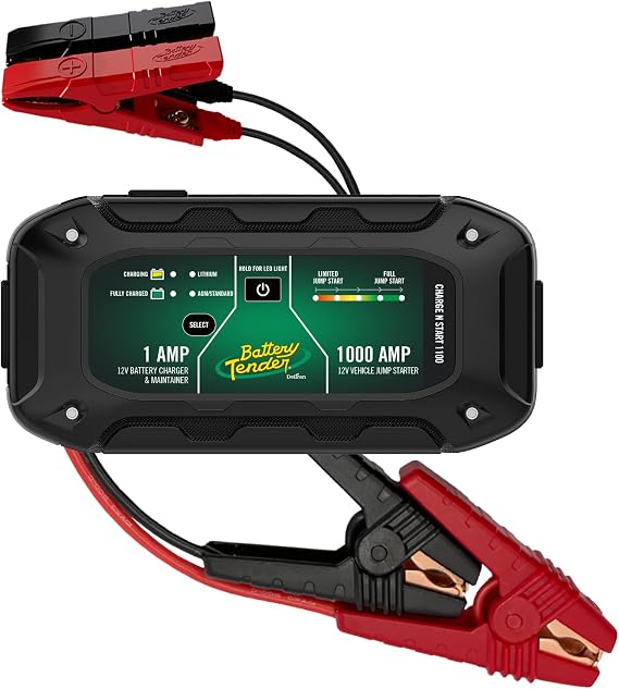 Battery Tender Charge N Start 1100 - Smart 12V/1 AMP Battery Charger and 1000 AMP Jump Starter Combo | 2-in-1 Battery Maintainer for Cars, Motorcycles, ATVs (USA Engineered)