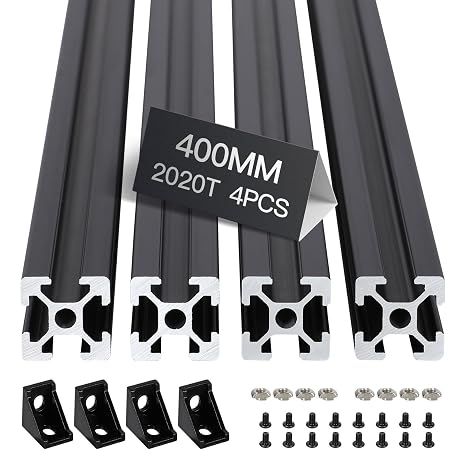 4pcs 400mm T Slot 2020 Aluminum Extrusion, Black