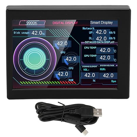 Computer Temperature Monitor with Stepless Attenuation and 3.5 Inch Display for Desktop, Second Monitor with CPU Temperature Frequency, Speed