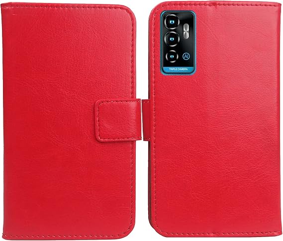 Color Design PU Wallet Flip Leather with Card Slots Cover Skin Protection Case TPU Silicone Shell for ZTE Blade 11 Prime / A71 6.52" (Red)