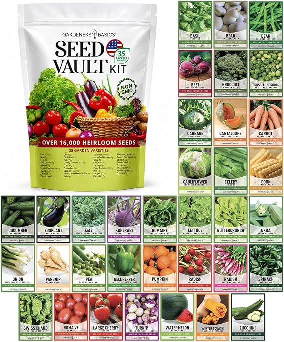 Gardeners Basics Survival Seed Vault Kit, Vegetable Seeds for Planting