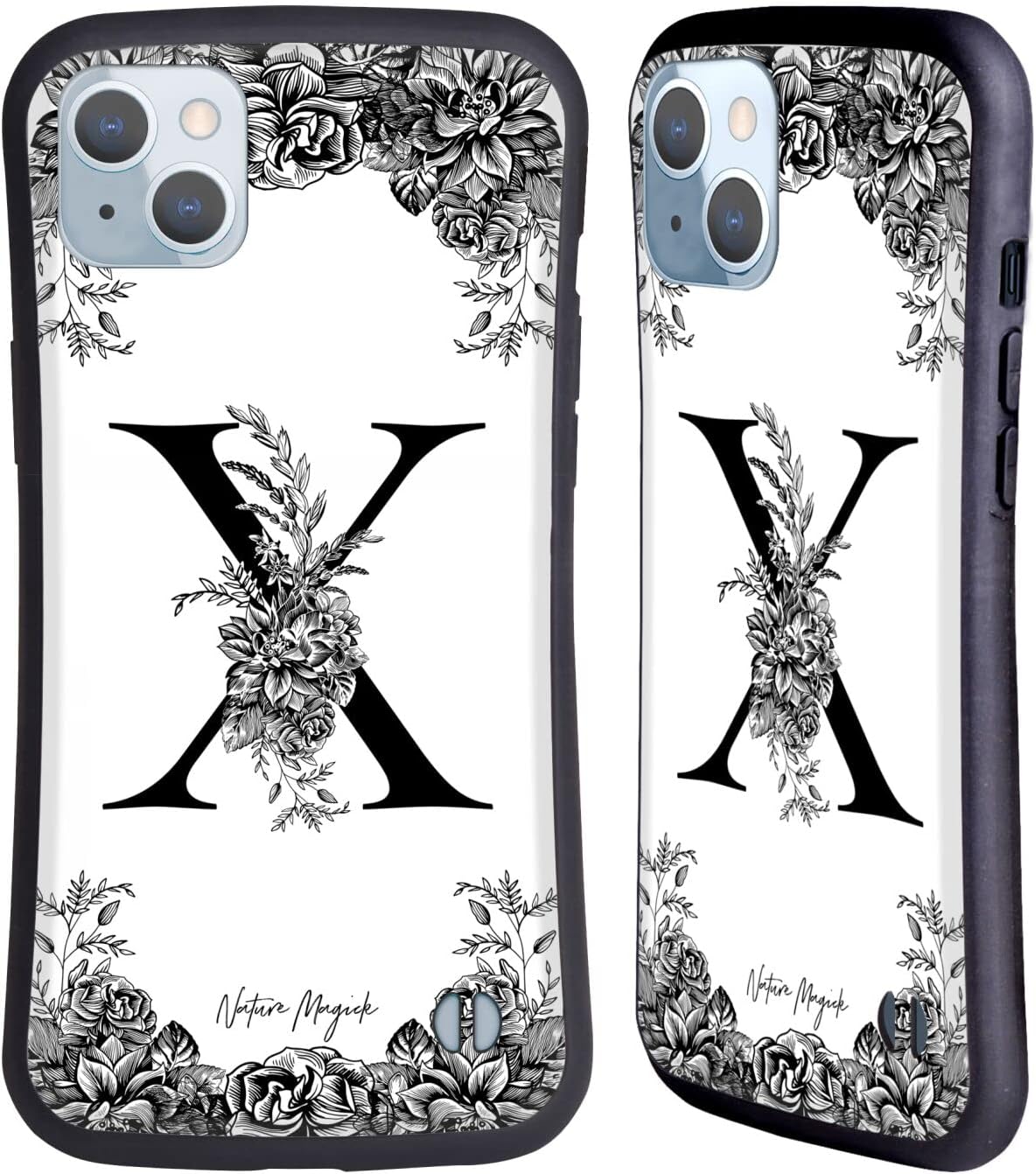 Head Case Designs Officially Licensed Nature Magick Letter X B &amp; W Floral Monogram 2 Hybrid Case Compatible with Apple iPhone 14 Plus