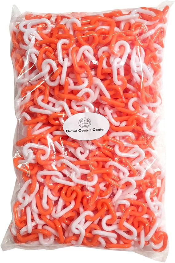 Plastic decorative safety security chain, Crowd Control Center (50', Wht/Org)