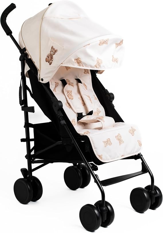 Roma Star Teddy Cream Baby Stroller - Everyday Stroller & Baby Pram with 22kg Weight Limit, Umbrella Fold Design, from Newborn, Padded Liner, 5 Lie Back Positions, Rain Cover, 5 Point Harness 
