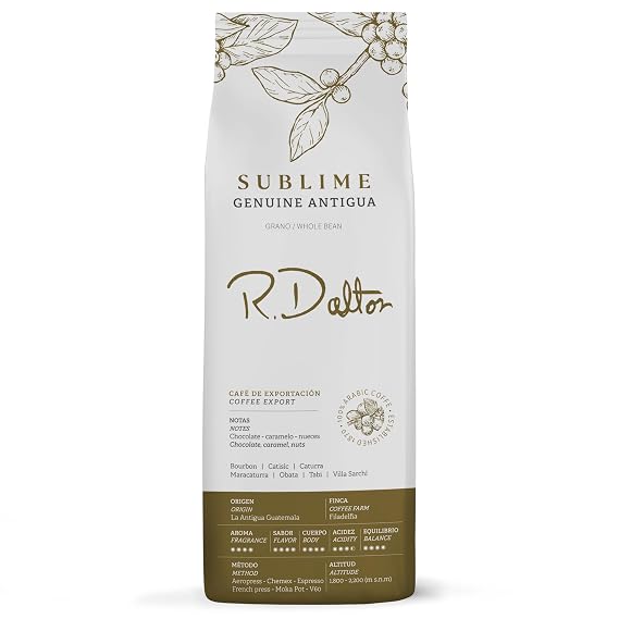 R. Dalton Coffee Sublime Genuine Antigua Whole Bean Coffee - Medium Roast - Exotic Chocolaty And Caramel Notes - All Brewing Methods - Premium Quality From Antigua Guatemala 100% Arabica - 12 oz