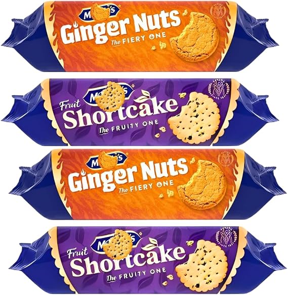 Ginger Biscuits Fiery Flavor & Fruit Shortcake Fruity Cookies – Crunchy and Sweet Assorted Biscuits Bundle (Pack of 4)