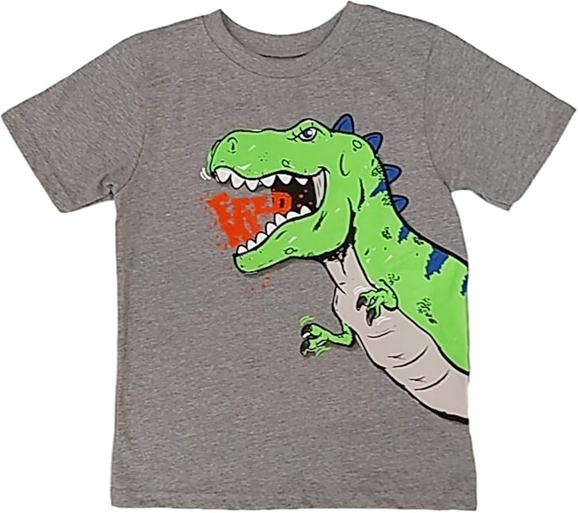 Toddler Boys Gray Dinosaur Feed Me Tee Shirt T-Rex T-Shirt 5T