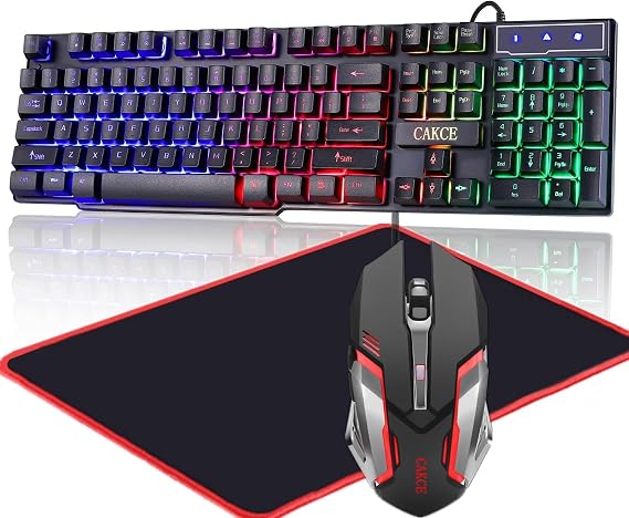 RGB Gaming Keyboard and Colorful Mouse Combo, USB Wired LED Backlit Gaming Mouse and Keyboard for Laptop, PC, Computer Gaming and Work, Letter Shine, Mechanical Feeling