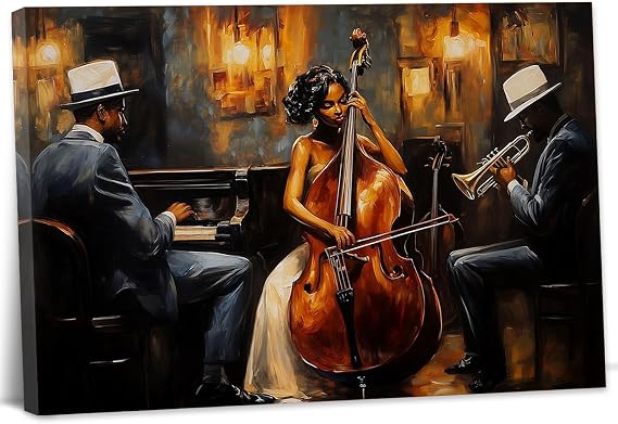 YMXZHUANSH Music Canvas Art Black Jazz Band Wall Art African American Music Pictures Music Themed Poster for Musical Club Bar Decor Frame(Black 16.00" x 24.00")