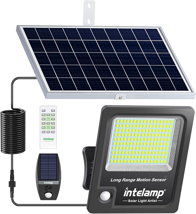 intelamp Linkable Solar Flood Lights Outdoor Motion Sensor 3000LM 12000mAh