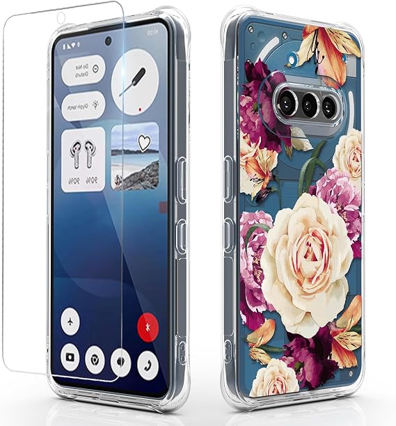 Osophter for Nothing Phone 3A Case: Women Girls Flower Floral with Screen Protector Flexible TPU Rubber Phone Cover Case(Purple Flower)