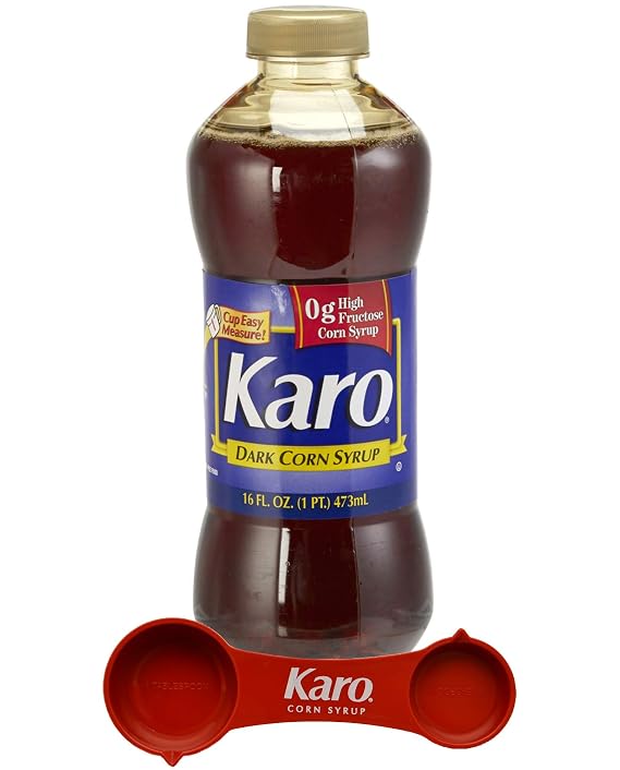 Karo Dark Corn Syrup 16 Fl Oz Bottle with Karo Measuring Spoon | Classic Dark Corn Syrup for Baking, Cooking & Dessert Recipes