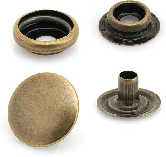 CRAFTMEMORE Snap Fasteners Color Plated Solid Brass Snaps Heavy Duty Press Stud Poppers Ring-Socket Button #201 VT47 Pack of 10 (15 mm, Antique Brass)