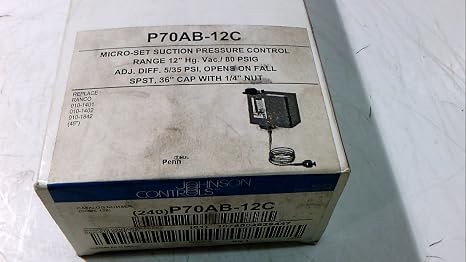 Johnson Controls P70AB-12C Micro-Set Control for Non-Corrosive Refrigerants, Single-Pole, Single-Throw, Open Low, 80 psi Maximum Working Pressure, 36" Capillary, 1/4" Flare Nut
