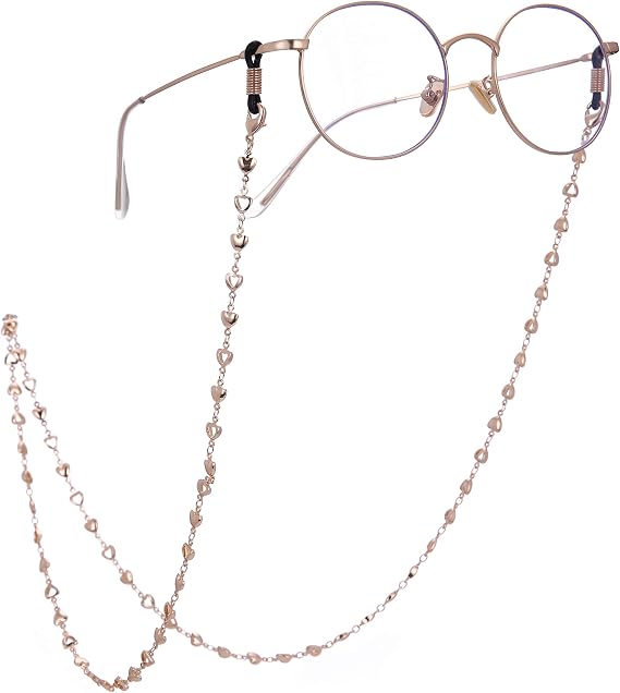 LIKGREAT Heart Glasses Chain Eyeglass Chain for Women Heart Beads Glasses Chains Sunglasses Strap Reading Glasses Holder