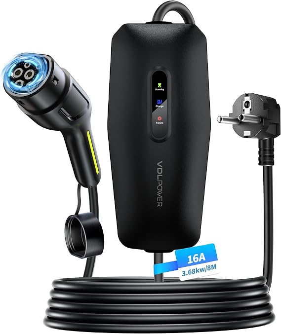 Ladekabel Typ 2 3.68KW 8M Ladekabel Elektroauto 16A EV Ladegerät Typ 2 für Elektrofahrzeuge mit Einphasigem EU-Schuko IP65 Kompatibel mit Model Y/3 XC60 ID.3 ID.4 (8 Meter)