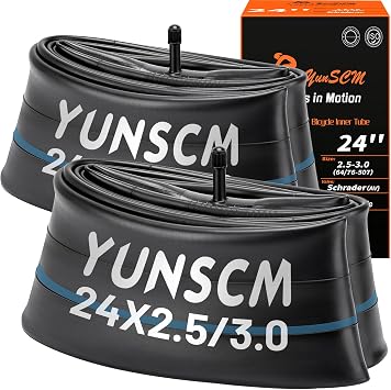 YUNSCM 2-PCS 24" Heavy Duty Fat Bike Tire Tubes 24x2.5/3.0 AV32mm Schrader Valve Butyl Rubber Inner Tubes Compatible with 24 x 2.5 24x2.6 24x2.8 24x3.0 Mountain, Electric Bicycle Fat Bike Tires Tubes