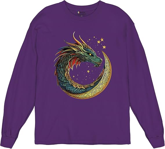 Celtic Moon Dragon Men's T-Shirt North Mystical Serpent Fantasy Reptile Spiritual Valhalla Fire Nordic Runes Men's Tee