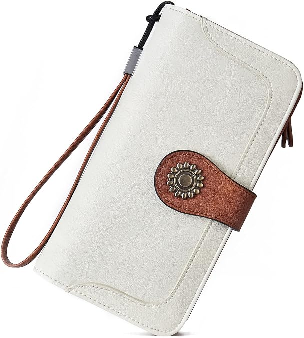 BROMEN Womens Wallet Leather Large Wristlet Phone Holder Zip Around Clutch Purse