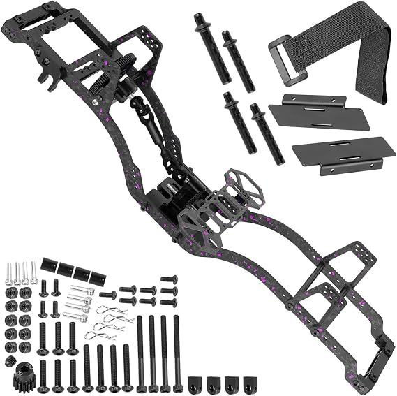 RC Carbon Fiber LCG Chassis Frame Upgrades Part for 1/10 SCX10 SCX10 II Capra 1.9 UTB & Other DIY Builds RC Crawler,Front Mounted Transmission LCG Chassis Kit,Cab Body Mount Brace,Colorful