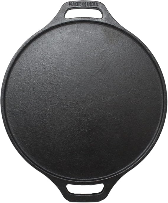 Cast Iron Dosa Tawa Flat Round Tava Crepe Pancake Pan Roti Chapati Tawa Double Handled Indian Flat Bread Pan Griddle Heavy Duty Hob StoveTop Cookware, Black, 30cm
