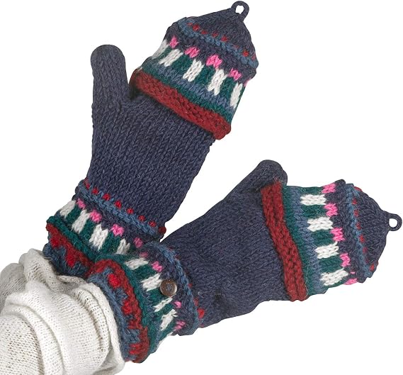 Tribe Azure Fair Trade Gloves Winter Women Warm, Wool Mittens Womens, Convertible mitten, Cable Knit Womens Mittens Fleece