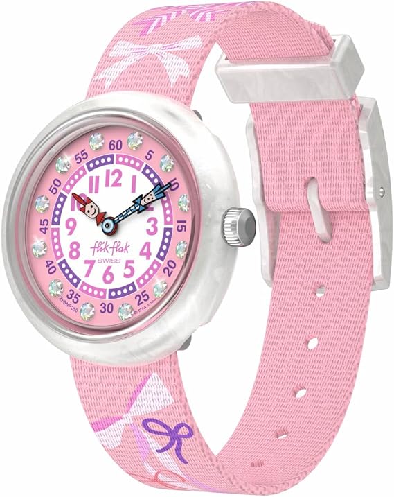 Flik Flak Girl Kids Watch Casual Pink Bio-sourced Quartz Waterproof Pick A Bow