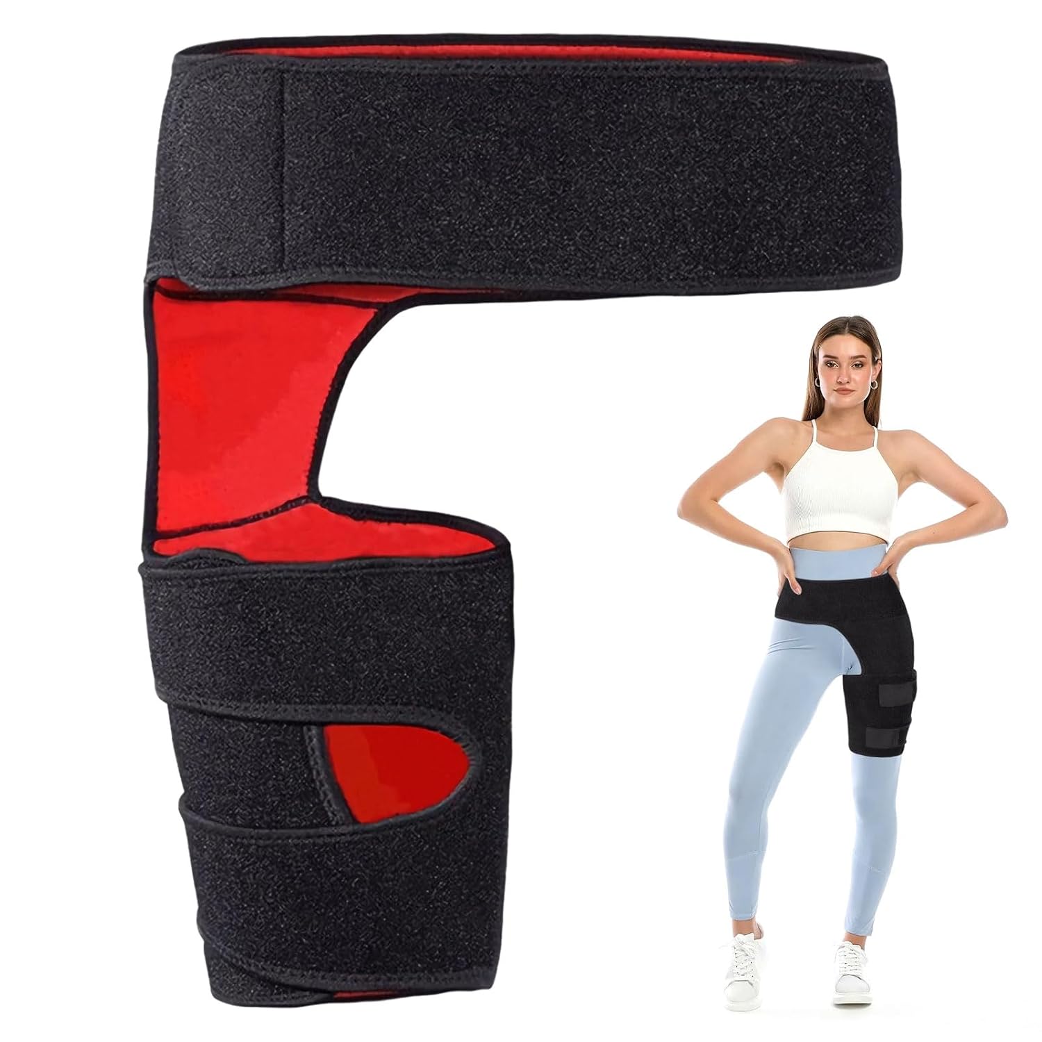 Hip Support for Men and Women,1PCS Hip Brace for Sciatica Pain Relief,Thigh Support for Hip Pain Black Red