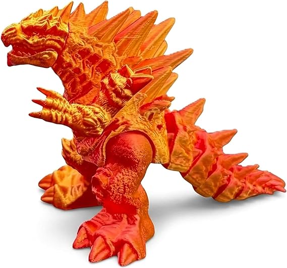 Bodygenix 3D Printed Godzilla Monster Figure – Flexible Articulated Fidget Toy with Movable Joints – Detailed Textured Creature Model, Poseable Collectible Desk Decor for Home Office Display - Orange