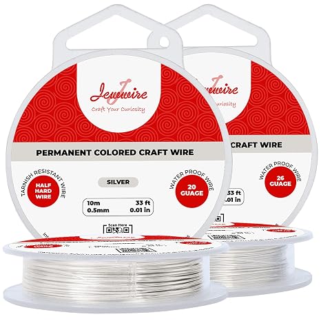 Jewelry Making Kit - All-Purpose Craft Wire, 20 & 26 Gauge Copper Wire, Tarnish Resistant, 10m Long (Silver)