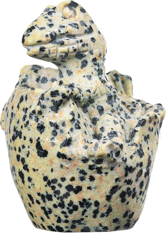 Rockcloud Handmade Dalmation Jasper Dinosaur Egg Statue Pocket Stone