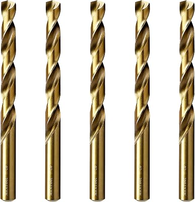 MAXTOOL 14 5pcs Identical Jobber Length Drills HSS M35 Twist Drill Bits 5% Cobalt Fully Ground Golden Straight Shank Drills; JBF35G10R16P5