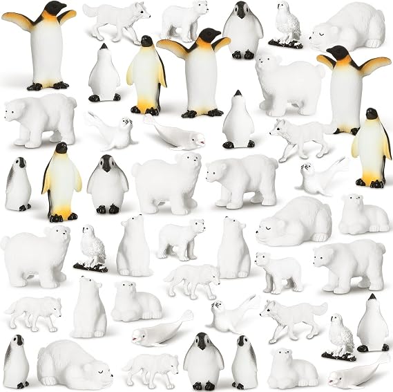 Poen 48 Pieces Arctic Animals Figurines Set Polar Animals Figurines Realistic Antarctic Animal Figures Toy Playset White Seal Wolf Whale for Aged Over 15 Adult Party Favor