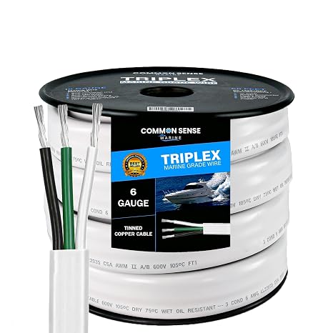 6 Gauge 3 Conductor Marine Triplex Flat Wire - 2x50 ft Tinned Copper Oxygen-Free Insulated PVC - 6/3 AWG UL 1426 Standard for Boat & Automotive - 100 ft Total