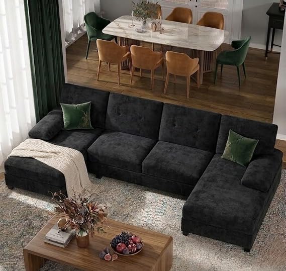 Shintenchi U-Shaped Sectional Couches for Living Room, 4 Seat Sofa with Double Chaise Lounges,Solid Wood Frame Sectional Sofa for Apartment,White