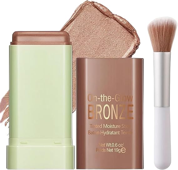 3-in-1 Bronzer, Blush & Contour Stick – Multi-Use Cream Makeup Stick for Cheeks, Lips & Eyes, Long-Lasting, Smooth & Blendable, Brown Tone, Shimmer Glow Blusher for Natural Radiance
