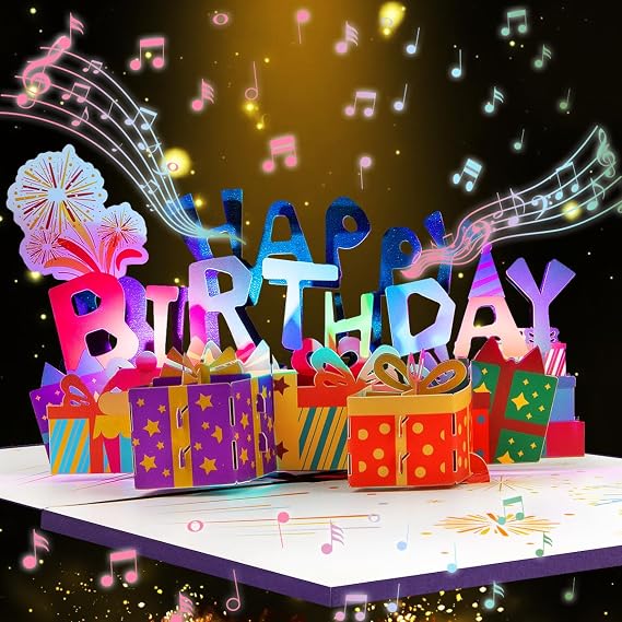 Musical Birthday Card, Light & Music Pop Up Birthday Card, for Husband, Wife, Parents, Daughter, Kids Friends.